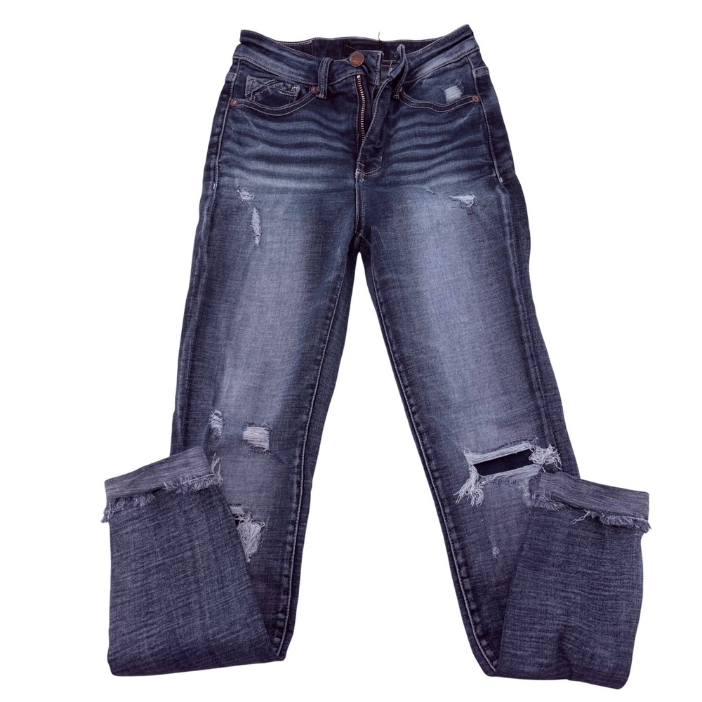 Buckle Black Fit No 35 Ankle Skinny Jeans 24 Dark Wash Distressed Ripped Raw Hem